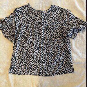 Abercrombie and Fitch Floral Short Sleeve Navy and White Blouse